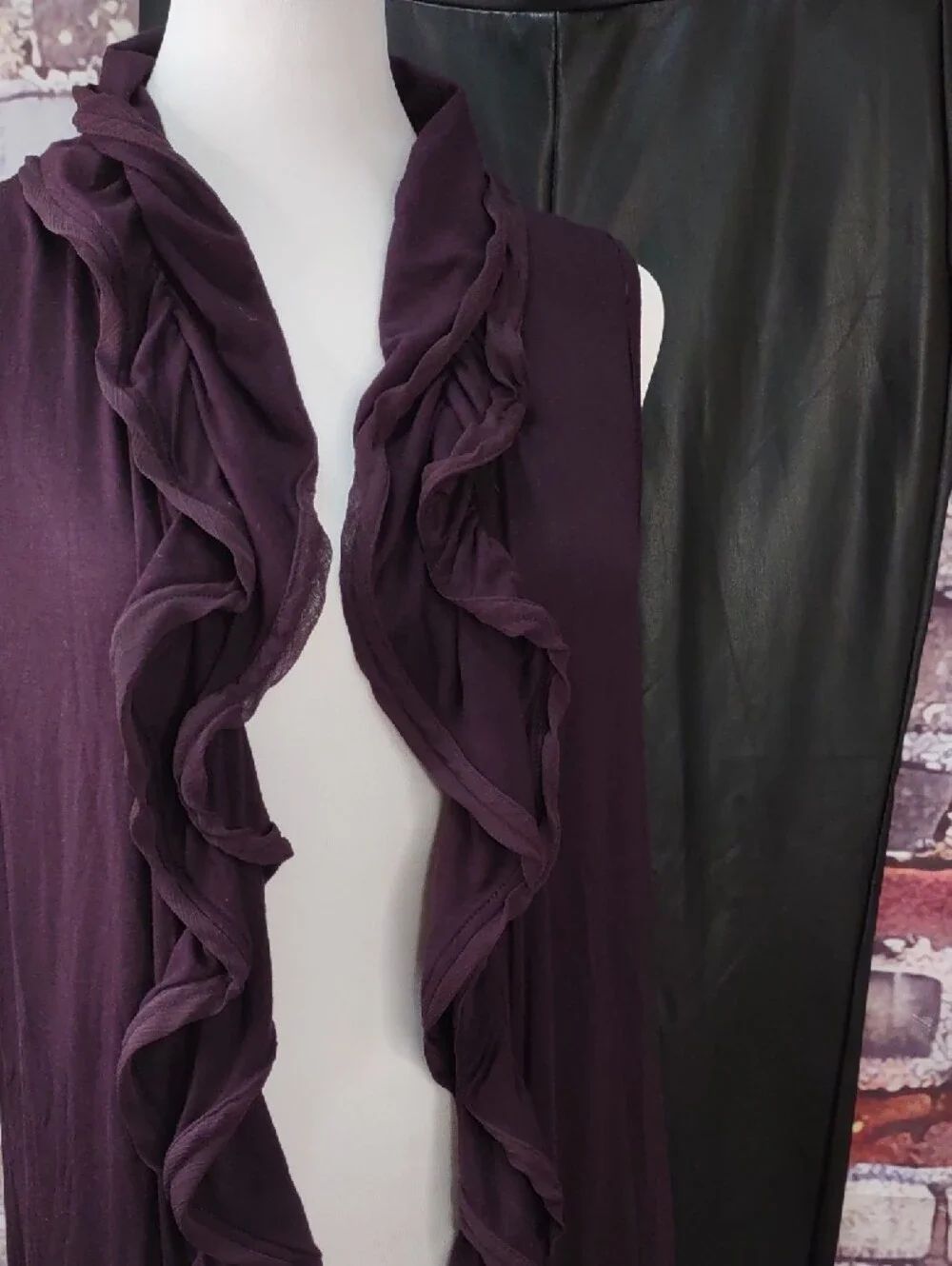Vivienne Tam Ruffled Open Front Vest- Deep Plum